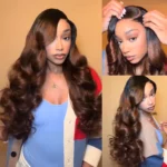 Ombre Brown With Dark Roots Loose Wave Layered Cut C-Side Part Glueless Wig 6×5 Pre-Cut Lace Human Hair Wig - Image 6