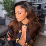 Ombre Brown With Dark Roots Loose Wave Layered Cut C-Side Part Glueless Wig 6×5 Pre-Cut Lace Human Hair Wig - Image 5