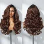 Ombre Brown With Dark Roots Loose Wave Layered Cut C-Side Part Glueless Wig 6×5 Pre-Cut Lace Human Hair Wig - Image 9
