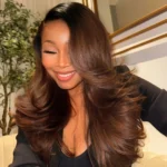 Ombre Brown With Dark Roots Loose Wave Layered Cut C-Side Part Glueless Wig 6×5 Pre-Cut Lace Human Hair Wig - Image 7