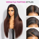 Ombre Brown Yaki Straight Wig With Layers C-Side Part Pull Go Glueless 6×5 Lace Wig - Image 4