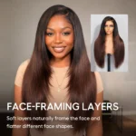 Ombre Brown Yaki Straight Wig With Layers C-Side Part Pull Go Glueless 6×5 Lace Wig - Image 2
