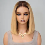 Glueless Ombre Honey Blonde Straight Bob Wig 6×5 Pre-Cut HD Lace Closure Short Wig - Image 4