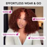Kinky Curly Reddish Brown Glueless 6×5 HD Lace Wig Salon Quality Human Hair Wig 200% - Image 3