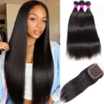 High Quality Straight Human Hair 3 Bundles wih 5×5 HD Lace Closure