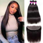 HD Lace Frontal Closure With Brazilian Straight Human Hair Hair Bundles