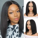 U Part Wig Kinky Straight Hair Yaki Bob Wigs - Image 2
