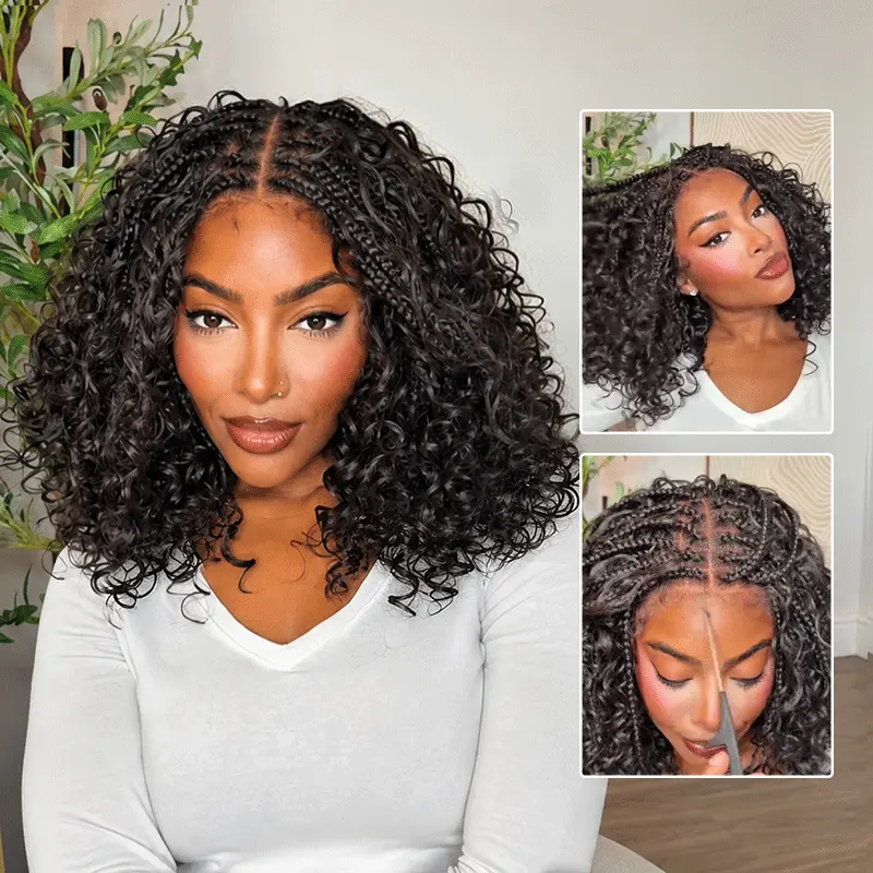 Boho Braids Water Wave Bob Wig Glueless 6×5 Lace Closure with Braided Top Human Hair Wig Pre-Cut Lace Boho Braids Water Wave Bob Wig Glueless 6×5 Lace Closure with Braided Top Human Hair Wig Pre-Cut Lace - Image 1