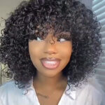 Glueless Short Curly Human Hair Bob Wig Machine Made - Image 3