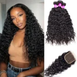 Brazilian Water Wave with 5×5 HD Lace Closure Human Hair Bundles with Closure