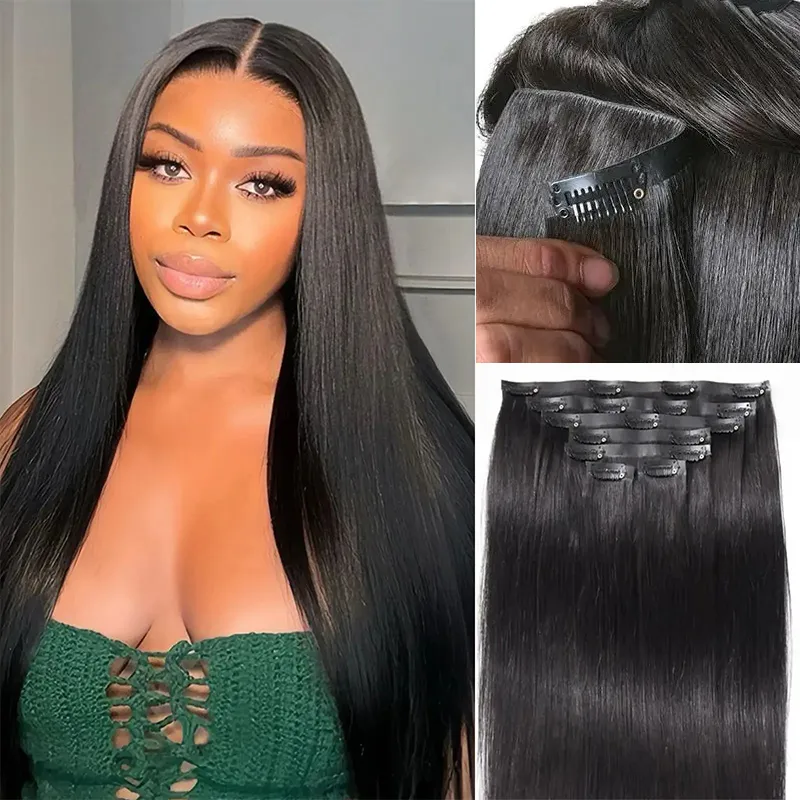 Ultra Natural Yaki Straight Seamless/Invisible Clip in Extension Real Human Hair 7pc/Pack with Free Gift Ultra Natural Yaki Straight Seamless/Invisible Clip in Extension Real Human Hair 7pc/Pack with Free Gift - Image 1