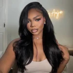 Yaki Straight 3 IN 1 Half Wig Glueless Install 100% Human Hair Drawstring Flip Over Wig - Image 5