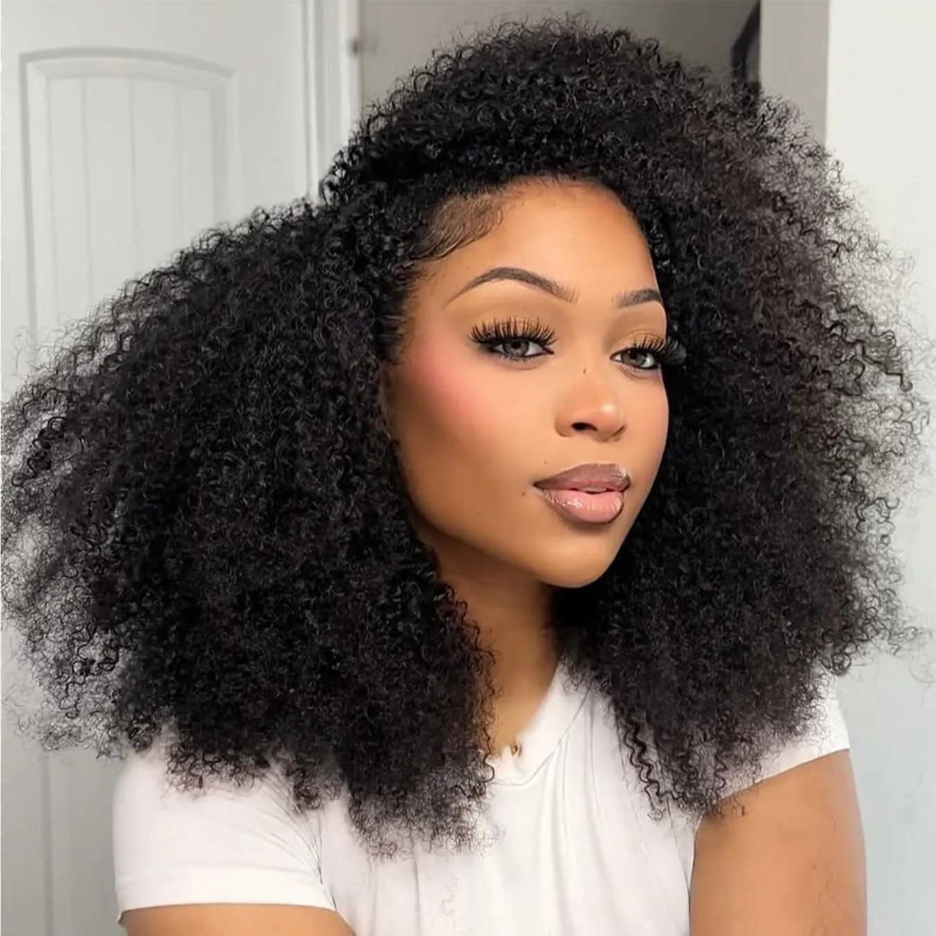 Afro Curly Flip Over Half Wig Wear Go Glueless 100% Human Hair Drawstring Wig for Beginners 200% Density Afro Curly Flip Over Half Wig Wear Go Glueless 100% Human Hair Drawstring Wig for Beginners 200% Density - Image 1