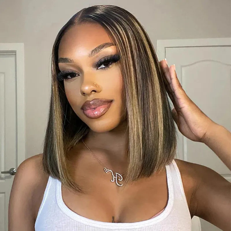 Balayage Highlight Color Straight Bob Wig 6×5 Wear Go Glueless 100% Human Hair Wig 180% Density Balayage Highlight Color Straight Bob Wig 6×5 Wear Go Glueless 100% Human Hair Wig 180% Density - Image 1