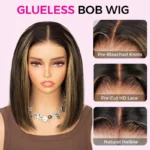 Balayage Highlight Color Straight Bob Wig 6×5 Wear Go Glueless 100% Human Hair Wig 180% Density - Image 3