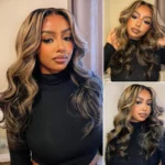 Balayage Highlight Curtain Bangs Body Wave 6×5 HD Lace Layered Glueless Human Hair Wig Pre Cut & Plucked