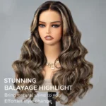 Balayage Highlight Body Wave/Straight 6×5 13×4 HD Lace Frontal Human Hair Wig Black With Blonde Highlight - Image 5