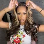 Brown With Blonde Color Balayage Highlight 6×5 Lace Glueless Body Wave Human Hair Wig - Image 4