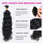 Beach Curly Bulk Human Hair Extension Boho Wet and Wavy Braiding Hair 1/2/3 Packs - Image 4