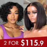 2 for $115.9 | Wear Go Straight Bob 6×5 Lace Glueles Wig + Trendy Short Cut Curly Side Part Glueless Wig
