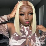 4/613 Blonde Bob Wigs With Dark Brown Roots Ombre 1B/613 13×4 Lace Front Bob Wigs - Image 2