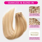 Ash Blonde Highlight Color Straight Seamless Clip in Human Hair Extensions 7 Pieces/Set - Image 3