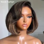 Brown/Blonde Highlight Color Layered Cut 6×5 Lace Bob C Side Part Wear & Go Glueless Closure Wig - Image 6