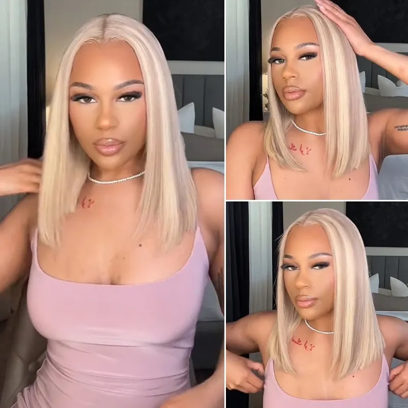 Blonde Highlight Color Bob Human Hair 6×5 13×6 HD Lace Glueless Wig P16/613 Pre Bleached & Plucked Blonde Highlight Color Bob Human Hair 6×5 13×6 HD Lace Glueless Wig P16/613 Pre Bleached & Plucked - Image 1