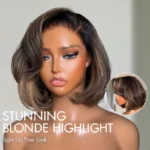 Brown/Blonde Highlight Color Layered Cut 6×5 Lace Bob C Side Part Wear & Go Glueless Closure Wig - Image 7