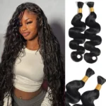 Body Wave Bulk Human Hair Extensions for Boho Knotless Braiding 1/2/3 Bundles Black Color