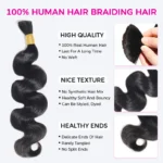 Body Wave Bulk Human Hair Extensions for Boho Knotless Braiding 1/2/3 Bundles Black Color - Image 4