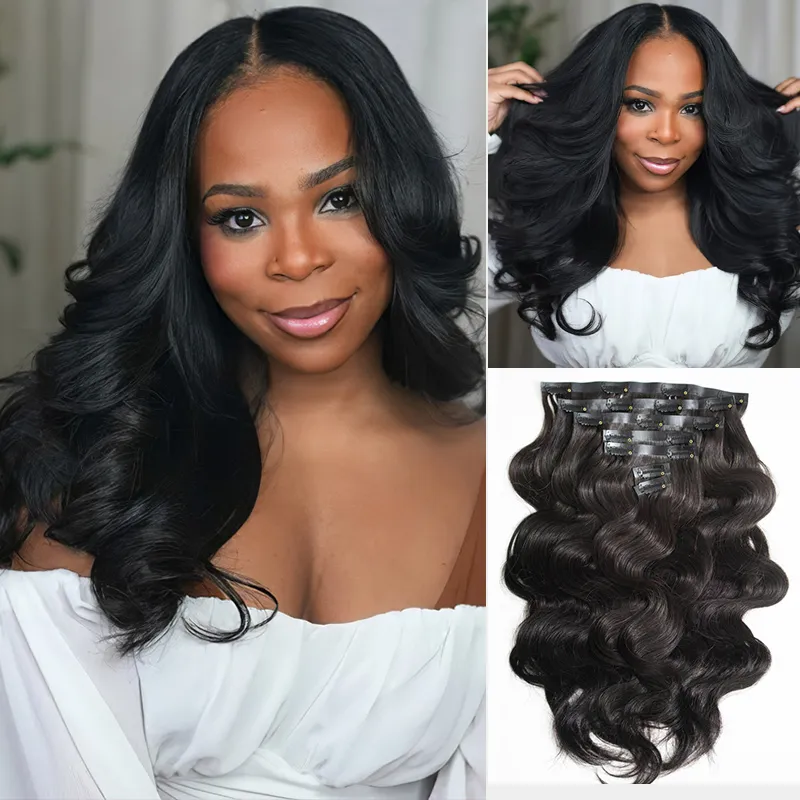 Soft Body Wave Seamless/Invisible Clip in Human Hair Extensions Hair Pieces 7pcs/set with Free Gift Soft Body Wave Seamless/Invisible Clip in Human Hair Extensions Hair Pieces 7pcs/set with Free Gift - Image 1
