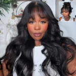 Loose Body Wave Wig with Cutain Bangs 6×5 Wear Go Glueless Lace Closure Wig Human Hair 200% Density