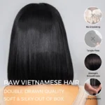 Sleek Bone Straight Bob 2×6 HD Lace Glueless Blunt Cut Middle Part Wig Super Double Drawn Hair Quality - Image 10