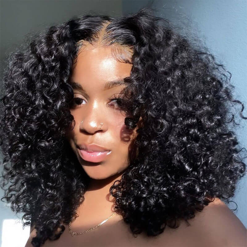 Natural Curly Glueless Wig Short Bouncy Deep Curly HD Lace Wig Pre Bleached & Plucked 180% Density Natural Curly Glueless Wig Short Bouncy Deep Curly HD Lace Wig Pre Bleached & Plucked 180% Density - Image 1