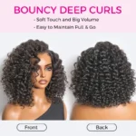 Trendy Bouncy Deep Curly Short Human Hair Pull Go Glueless Wig C-Side Part Pre Everything - Image 3