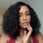 Trendy Bouncy Deep Curly Short Human Hair Pull Go Glueless Wig C-Side Part Pre Everything