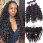 Brazilian Deep Wave 3 Bundles With 13×4 Lace Frontal Deep Curly 100% Human Hair Extension
