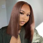 Brown Color Straight Bob Wig 6×5 Wear Go Glueless 100% Human Hair Wig 180% Density