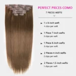 Silky Straight Brown Color Seamless Clip in Human Hair Extensions 7 Pieces/Set High Quality - Image 4