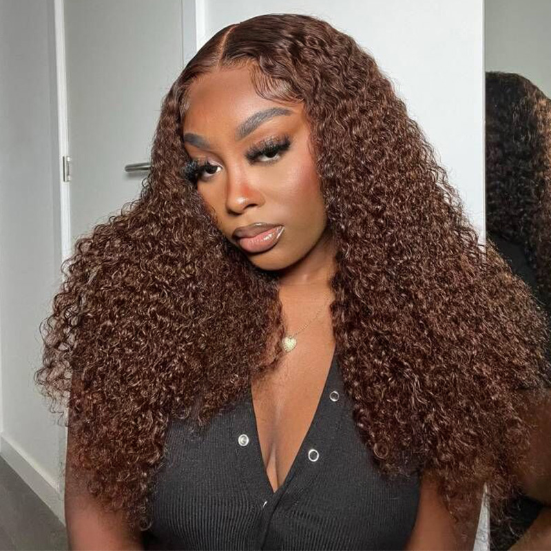Chocolate Brown Color Curly 13×4 HD Lace Front 6×5 Wear Go Glueless Human Hair Wig 180% Density Chocolate Brown Color Curly 13×4 HD Lace Front 6×5 Wear Go Glueless Human Hair Wig 180% Density - Image 1