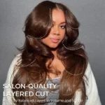 Brown/Dark Burgundy Color Pre Styled Butterfly Layered Cut Loose Body Wave 6×5 Glueless Closure Wig - Image 4