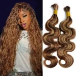 Brown Highlight Bulk Human Hair for Braiding Beach Curly/Body Wave #P4/30/27 Wet and Wavy Hair Extension - Image 6