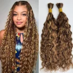 Brown Highlight Bulk Human Hair for Braiding Beach Curly/Body Wave #P4/30/27 Wet and Wavy Hair Extension