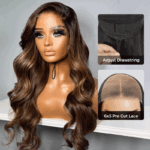 Ombre Brown Highlight Human Hair Pull Go Drawsting 6×5 Lace Glueless Wig With Blonde Color - Image 2