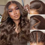 Ombre Brown Highlight Human Hair Pull Go Drawsting 6×5 Lace Glueless Wig With Blonde Color - Image 9