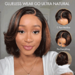 Brown/Blonde Highlight Color Layered Cut 6×5 Lace Bob C Side Part Wear & Go Glueless Closure Wig - Image 3