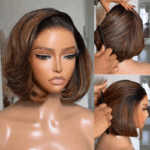 Brown/Blonde Highlight Color Layered Cut 6×5 Lace Bob C Side Part Wear & Go Glueless Closure Wig