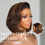 Brown/Blonde Highlight Color Layered Cut 6×5 Lace Bob C Side Part Wear & Go Glueless Closure Wig - Image 4