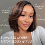 Brown/Blonde Highlight Color Layered Cut 6×5 Lace Bob C Side Part Wear & Go Glueless Closure Wig - Image 2